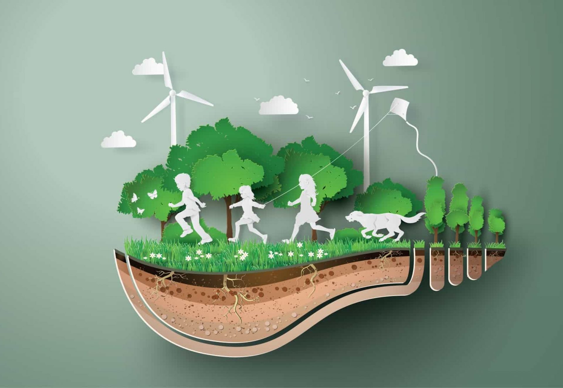 Concept d'écologie et d'environnement avec des enfants courant dans le parc