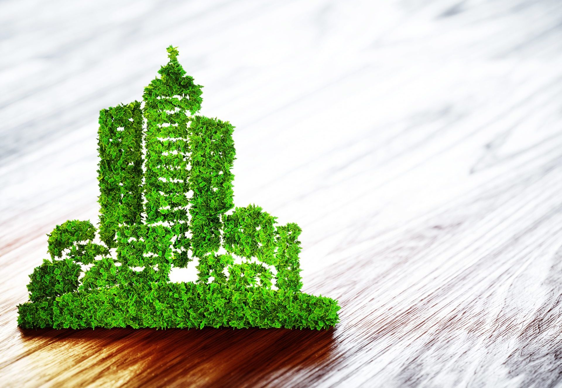 Green,Ecology,City,Development,Icon,On,Wooden,Background.,3d,Illustration.